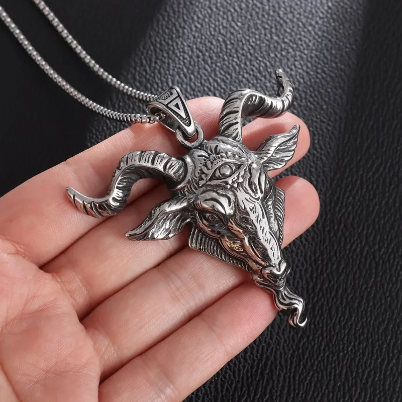 Vintage Lucifer Demon Satan Ram Necklace Men Punk Eye of Truth Pendant Male Gothic Trend Party Jewelry