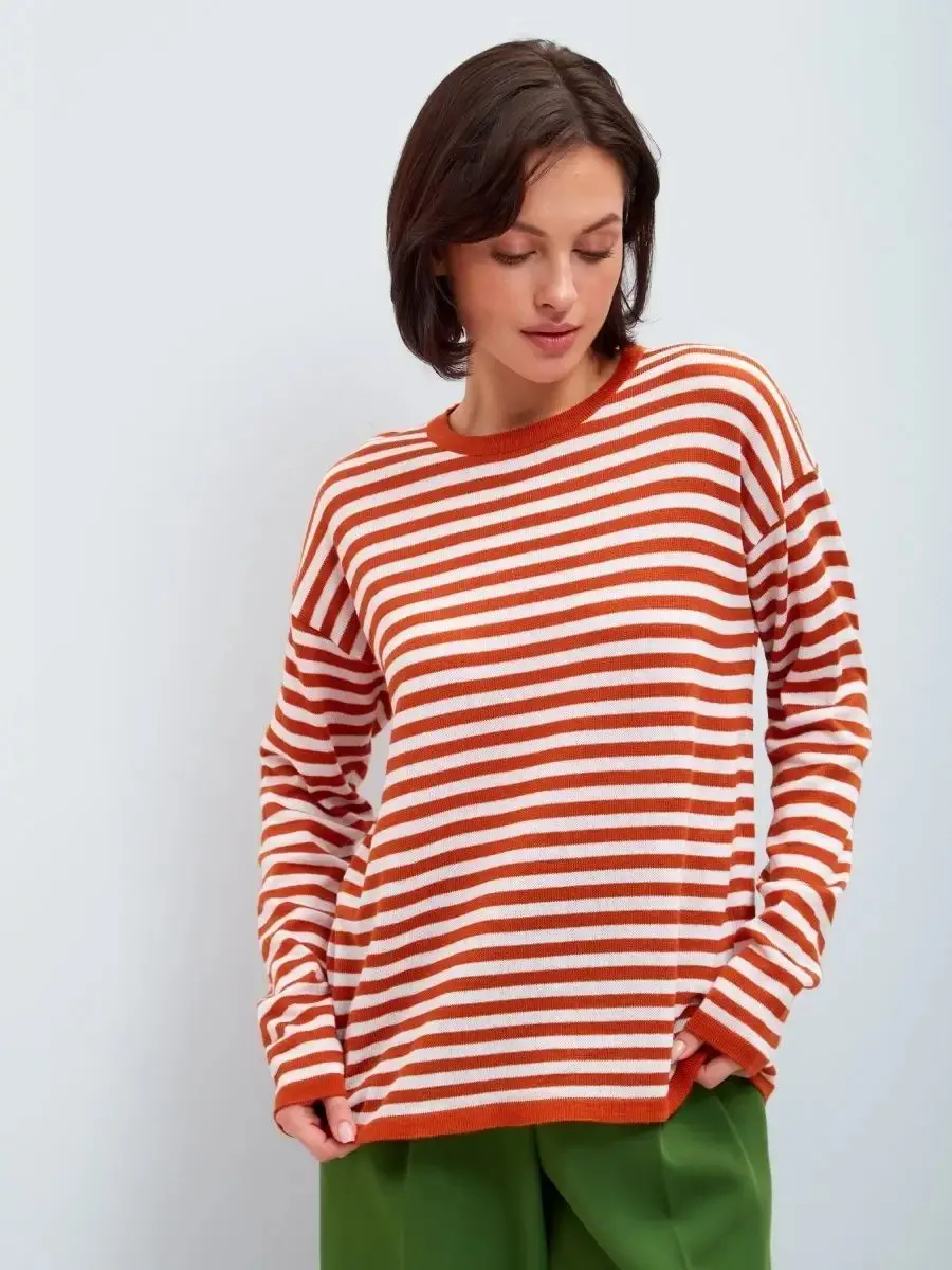 Women\'s Long Sleeve Basic Thin Shirt Tee Round Neck Stripe Shirt Loose Fit Casual Holiday Daily Wear Solid Orange Top T Shirt