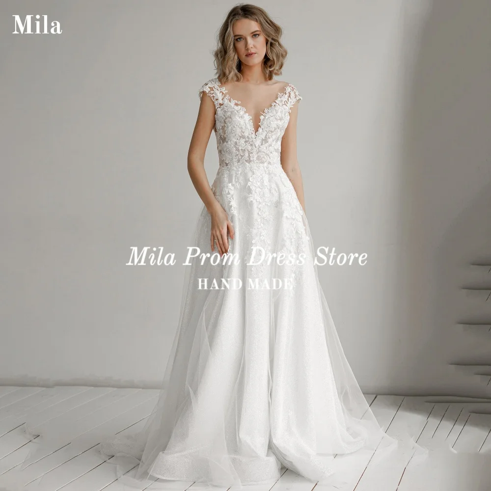 

Mila Customized Lace Wedding Dress A Line Long Wedding Gowns V Neck Formal Evening robe de mariée 2026