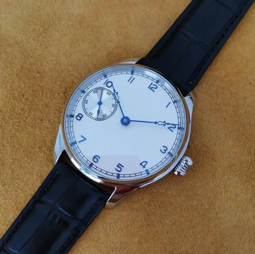 41mm Manual mechanical watch White dial blue number blue Hollow out hand Seagull ST3600 movement Sapphire or mineral glass