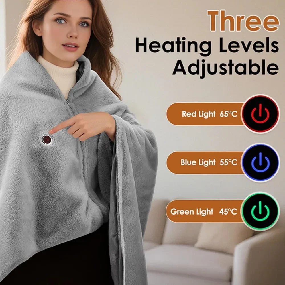USB Heated Shawl Blanket 3 Speed Heating Washable Nap Shawl Electric Scarf Blanket Portable USB Plug Heated Blanket Warm