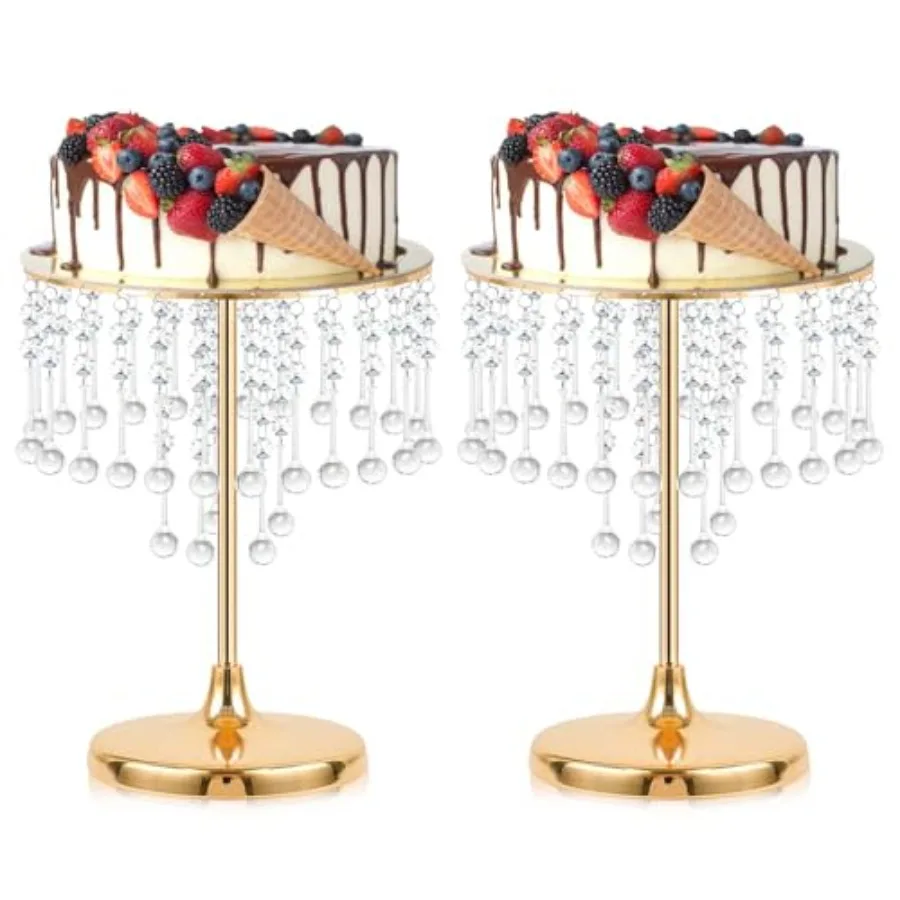 

Round Crystal Cake Stand - Metal Display Stand with Crystal Pendants for Wedding Birthday Party Dessert Table Decor - Anniversa