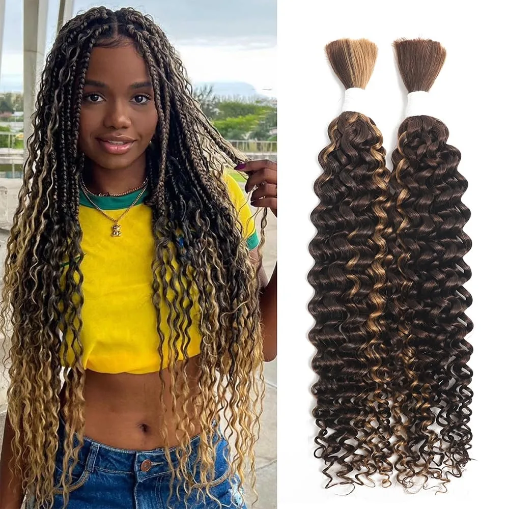 Deep Wave Bulk Human Braiding Hair,100%Human Hair Unprocessed Brazilian Virgin Hair100g,Human Hair for Micro braiding No Weft