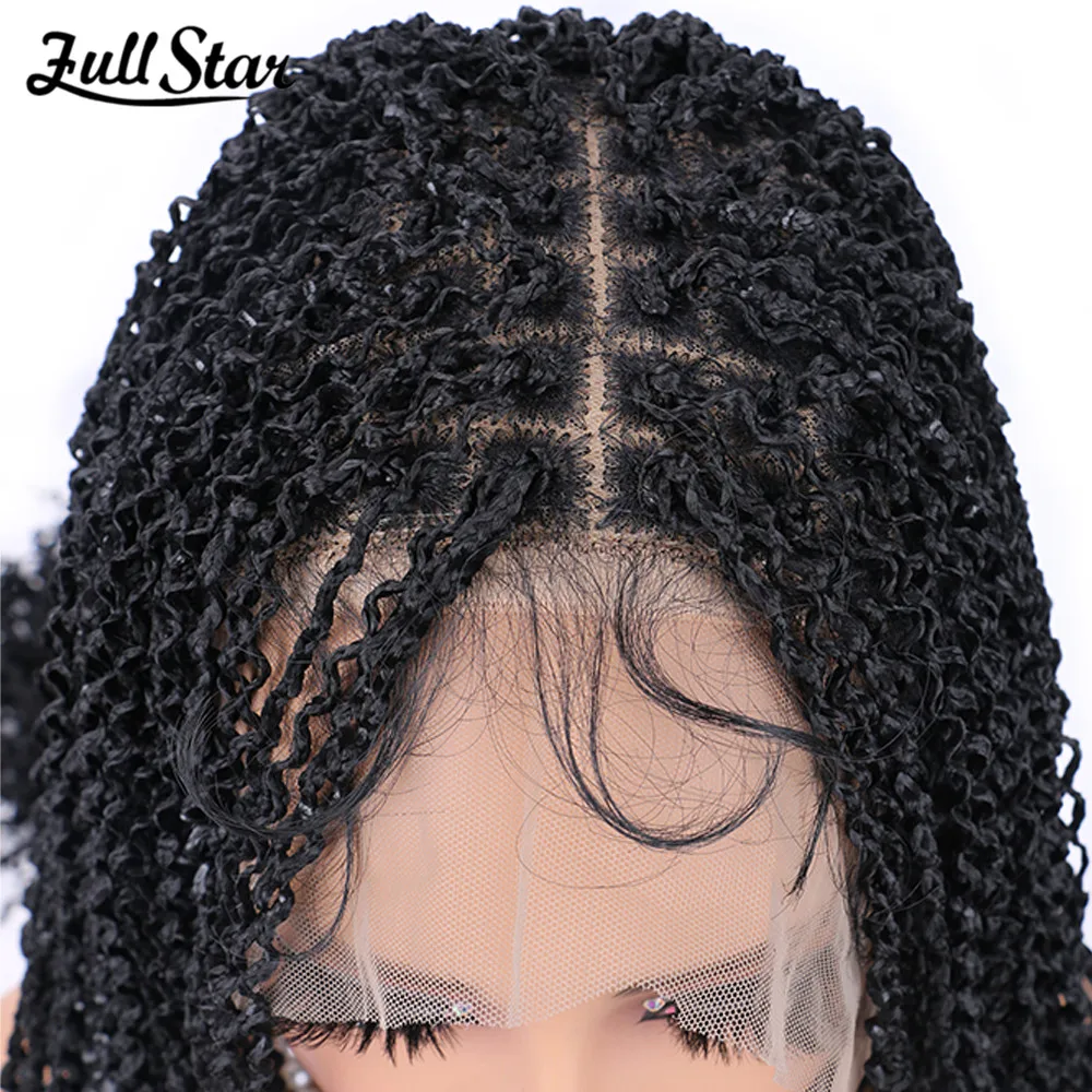 Full Star 28” Double Lace Front Square Knotless Locs  Zizi Curly Wigs With Baby Hair for Black Women Loc Braid Wig