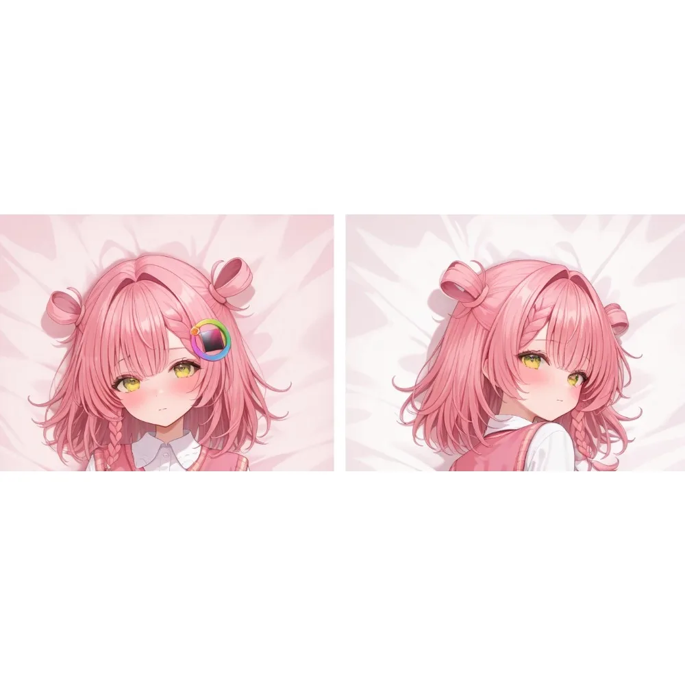 Anime Pink Ribbon Girl Dakimakura Case Pink Long Hair Bow Decoration Double Sided Printing