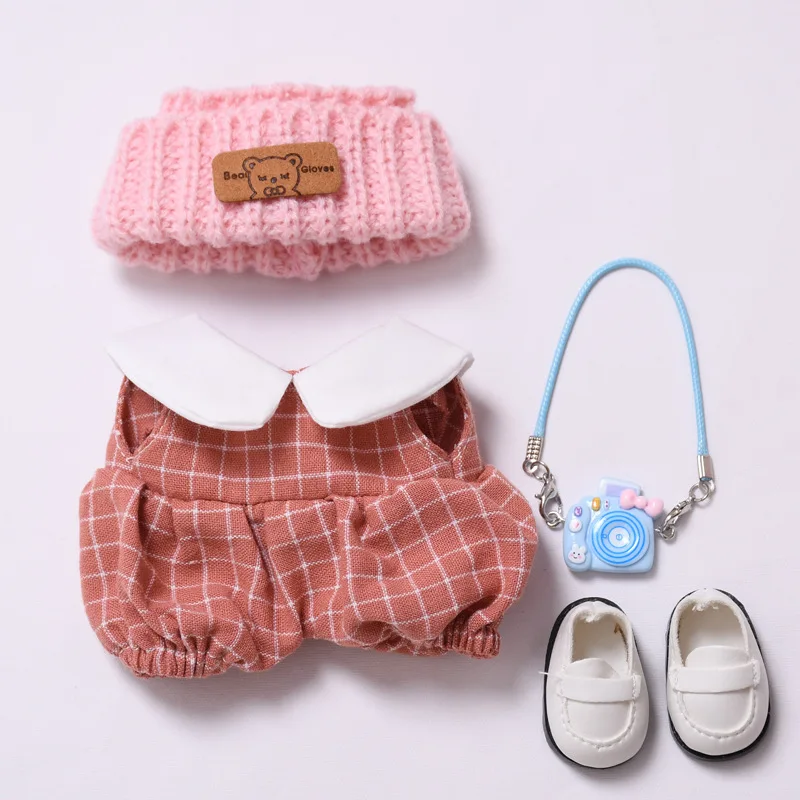 Labubu doll clothes Checkered Overalls 15/17cm Plush Doll'S Clothes Replacement Labubu I II Idol Dolls Sitting Party Accessories