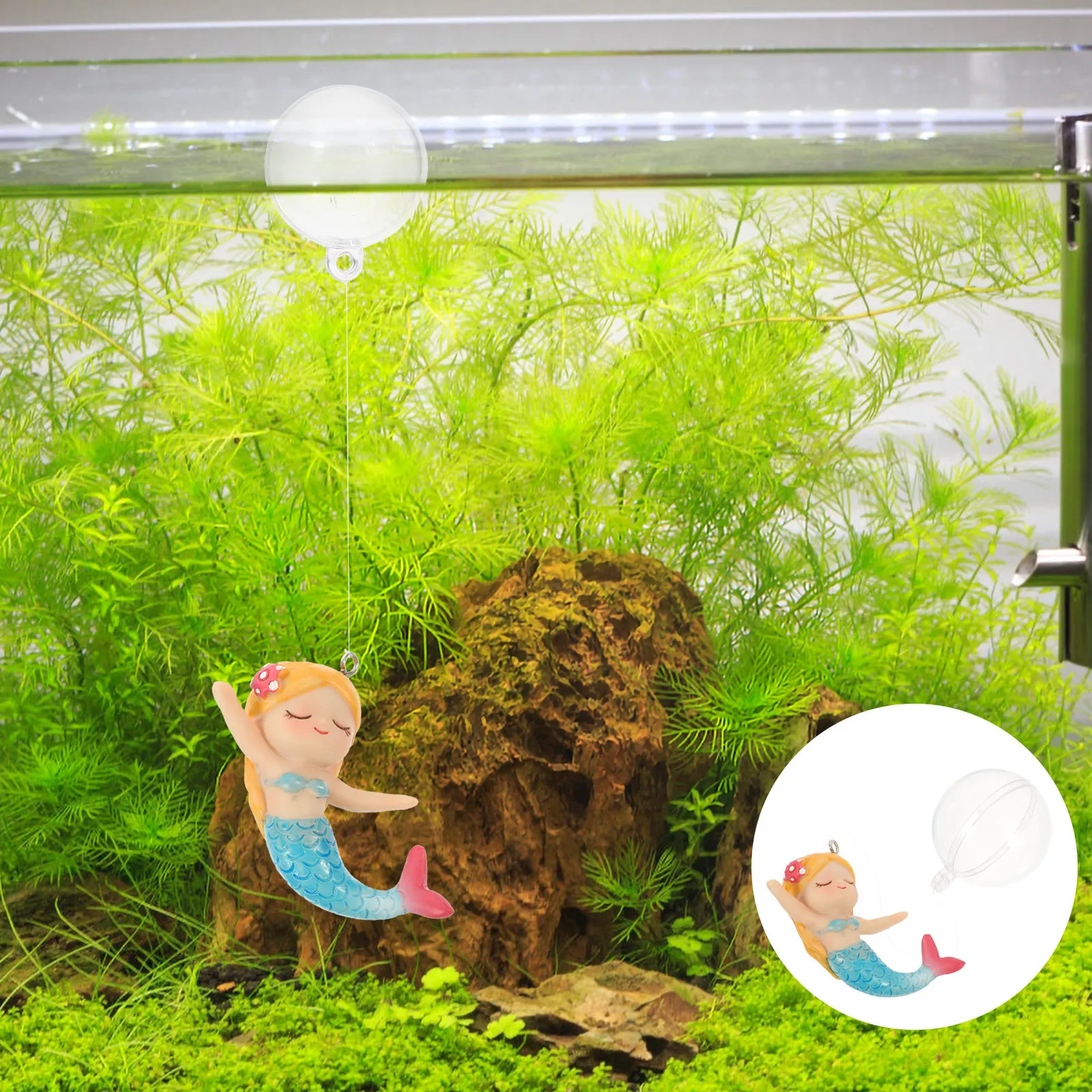 

Wear-Resistant Adjustable Length Mermaid Aquarium Decor Floating Fish Tank Accessory Adorable Decorative Aquarium Ornament