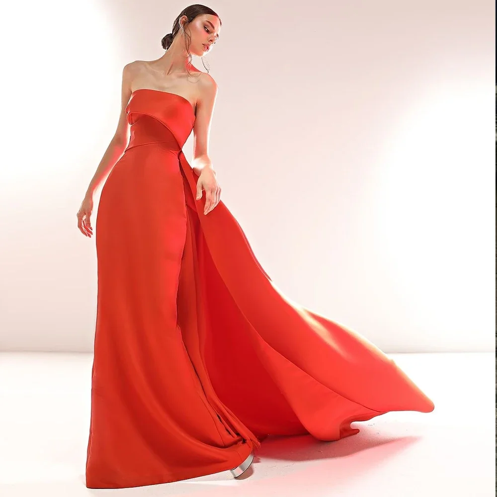 맞춤형 새틴 이브닝 드레스 2026 스트랩리스 롱 쉬스 럭셔리 파티 드레스 우아한 정장 칵테일 나이트 가운