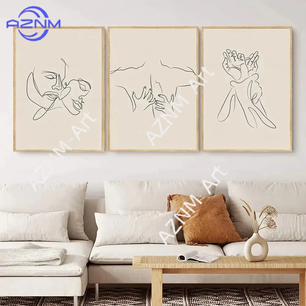 1PC ，Print Couple Line Drawing Couple Hand Love Kiss Posters And Prints Wall Art Canvas Painting Nordic Pictures Living Room
