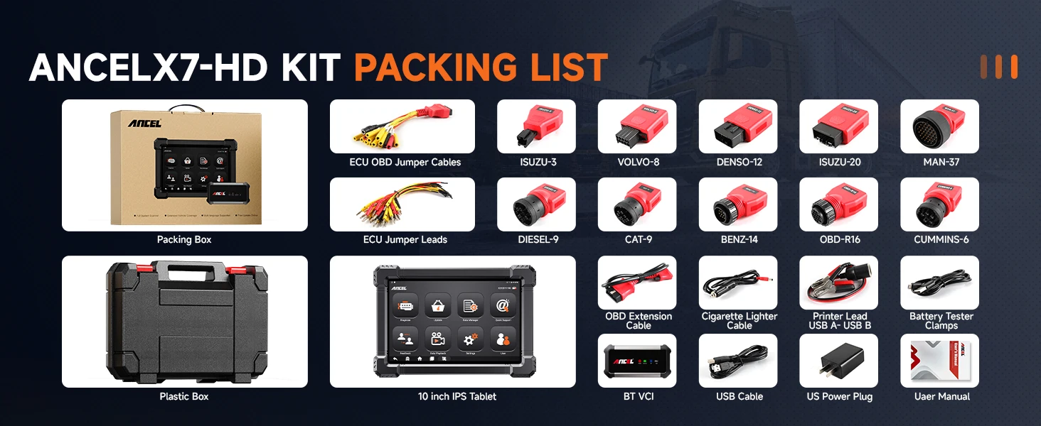 2026 Ancel X7 HD Trucks Professional Diagnostic Device Complete System OBD2 Scanner ECU Oil Reset Bi-directional for Iveco MAN
