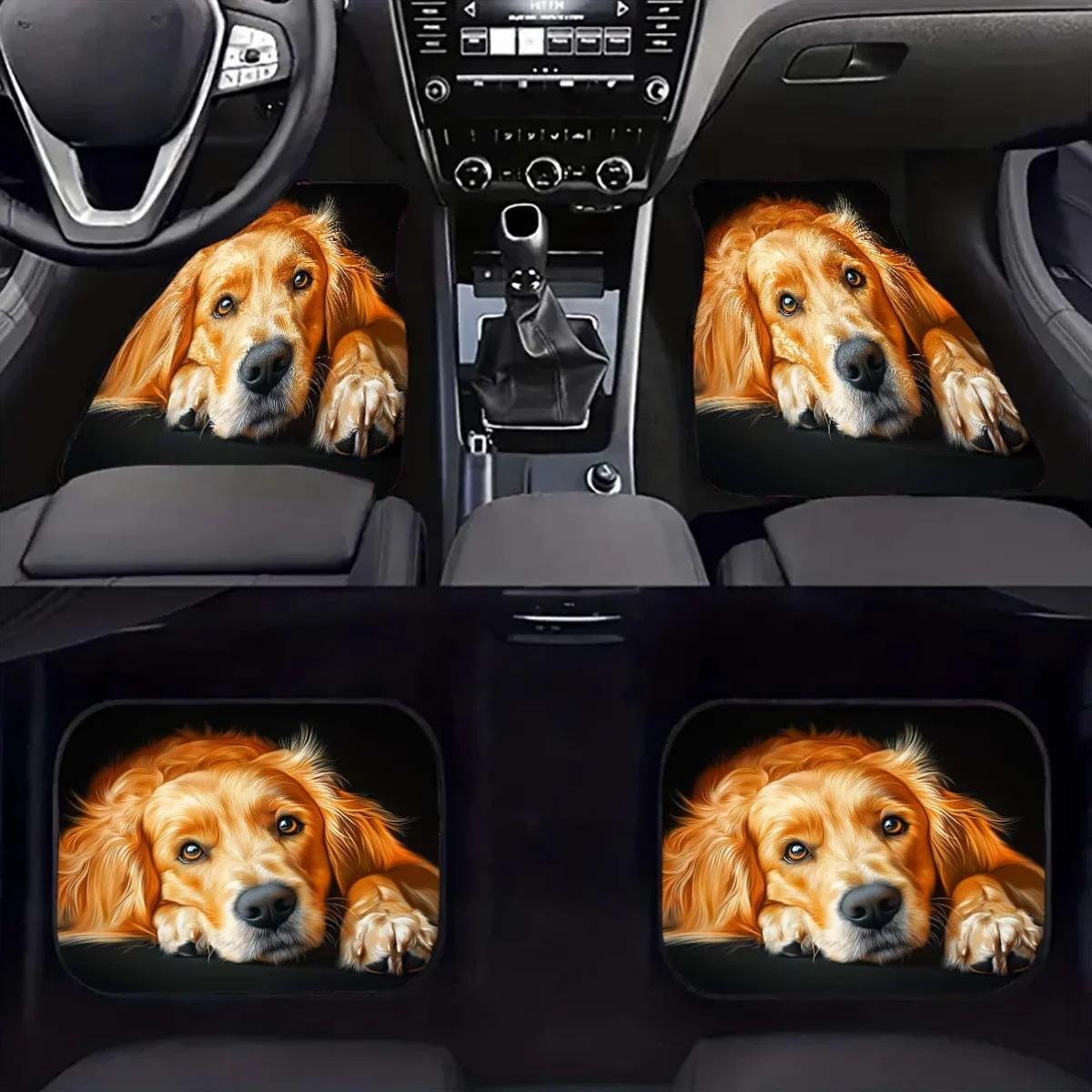 Set Of 4 Universal Golden Retriever Car Floor Mats, Made Of Polyester Fiber For Vehicle Floor Protection, Suitable For Different