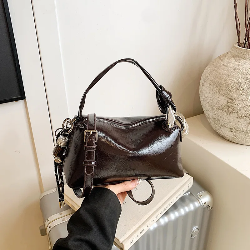 

Винтажная женская сумка через плечо A/W 2025 года, шикарная многосторонняя сумка из натуральной кожи в стиле ретро, большая вместительная сумка для работы