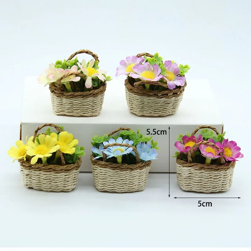 Dollhouse Mini Flower Basket Raffia Flower Model Miniature Handmade DIY Food Play Scale Doll Accessories Home Decor