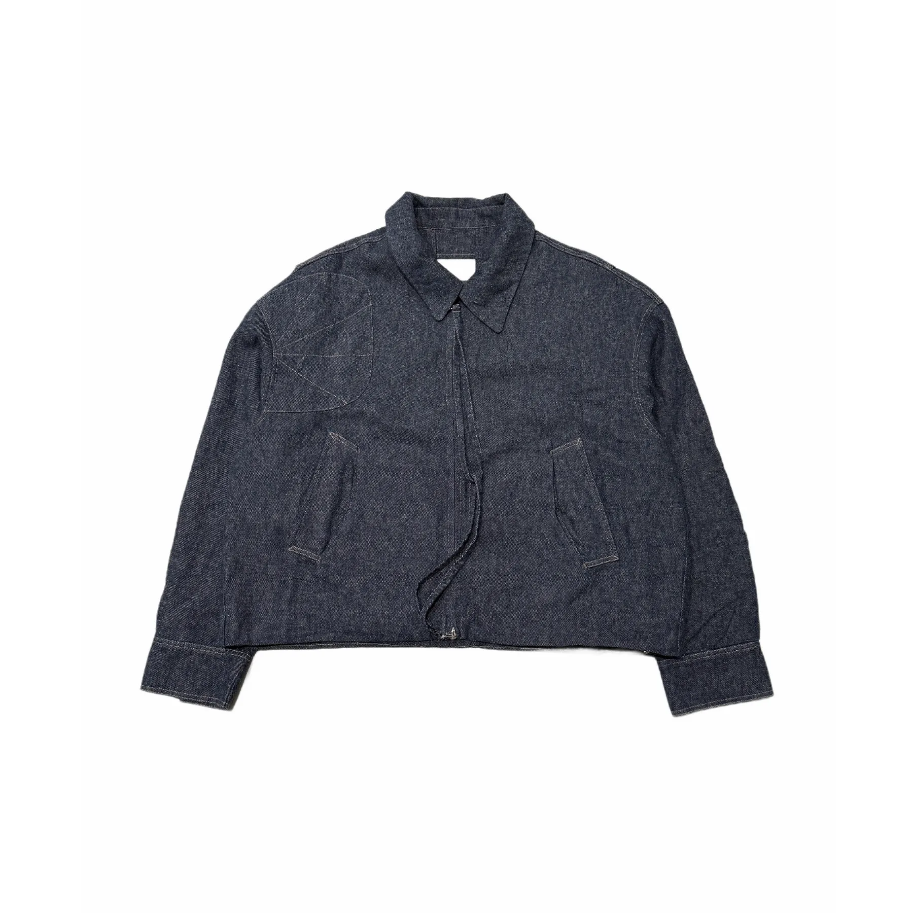 Nullus 26ss Vintage Bright Thread Linen Cotton Wash Deconstructed Loose Zip Denim Jacket