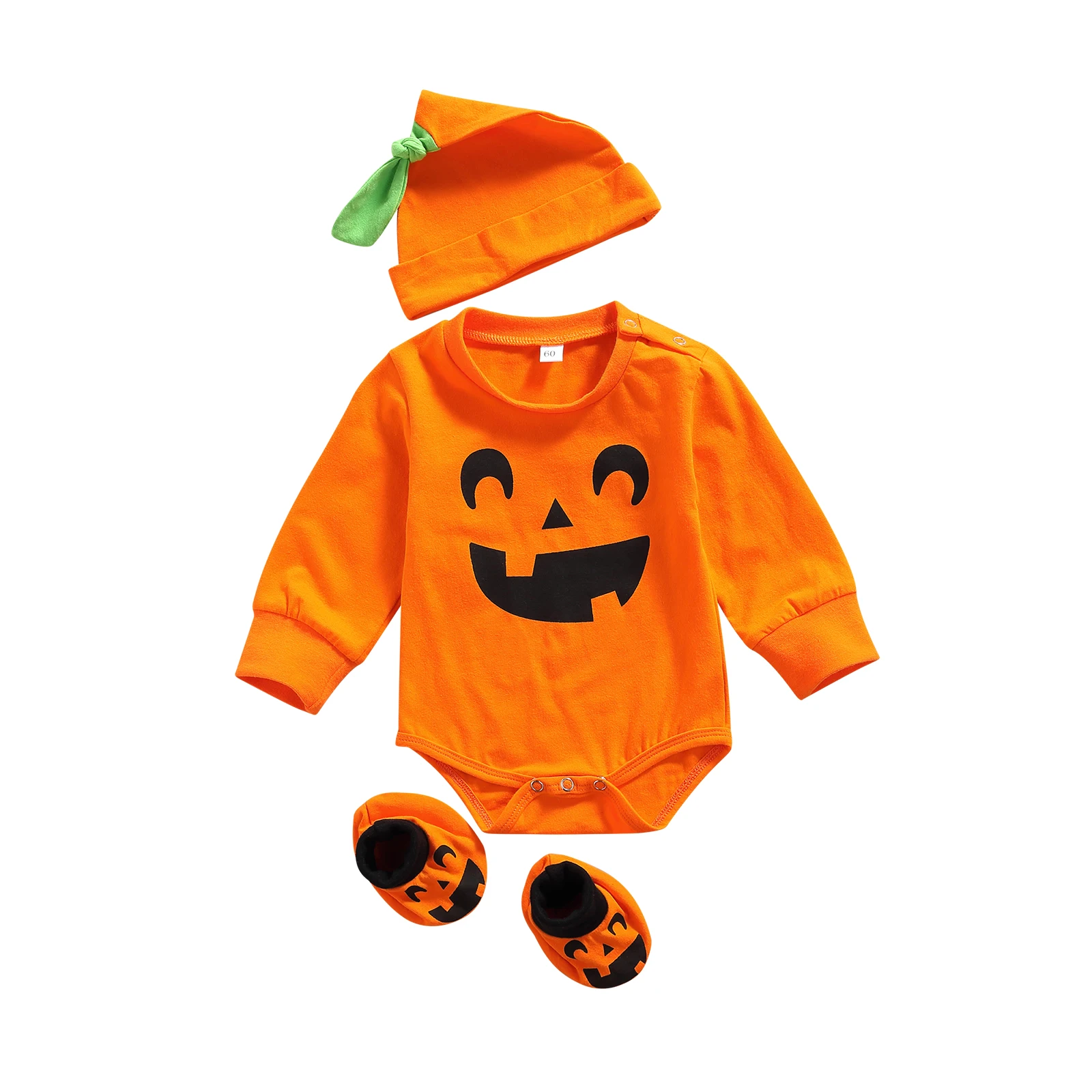 0-18 Months Infant Toddler Baby Boys Girls Halloween Pumpkin Costume Cute 3 PCS Set Outfits Baby Pumpkin Romper