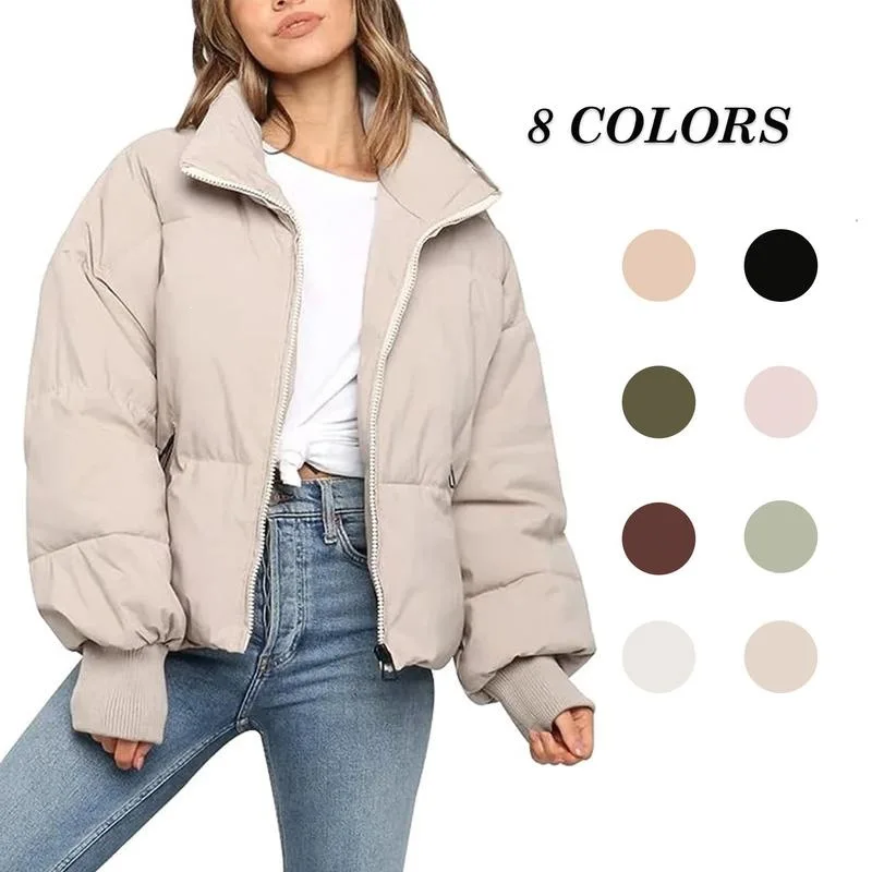 

Fashion Puffer Jacket Stand Collar down Cotton Coat Women's Spring Season No Hat Design Fashionable And Stylish Outerwear