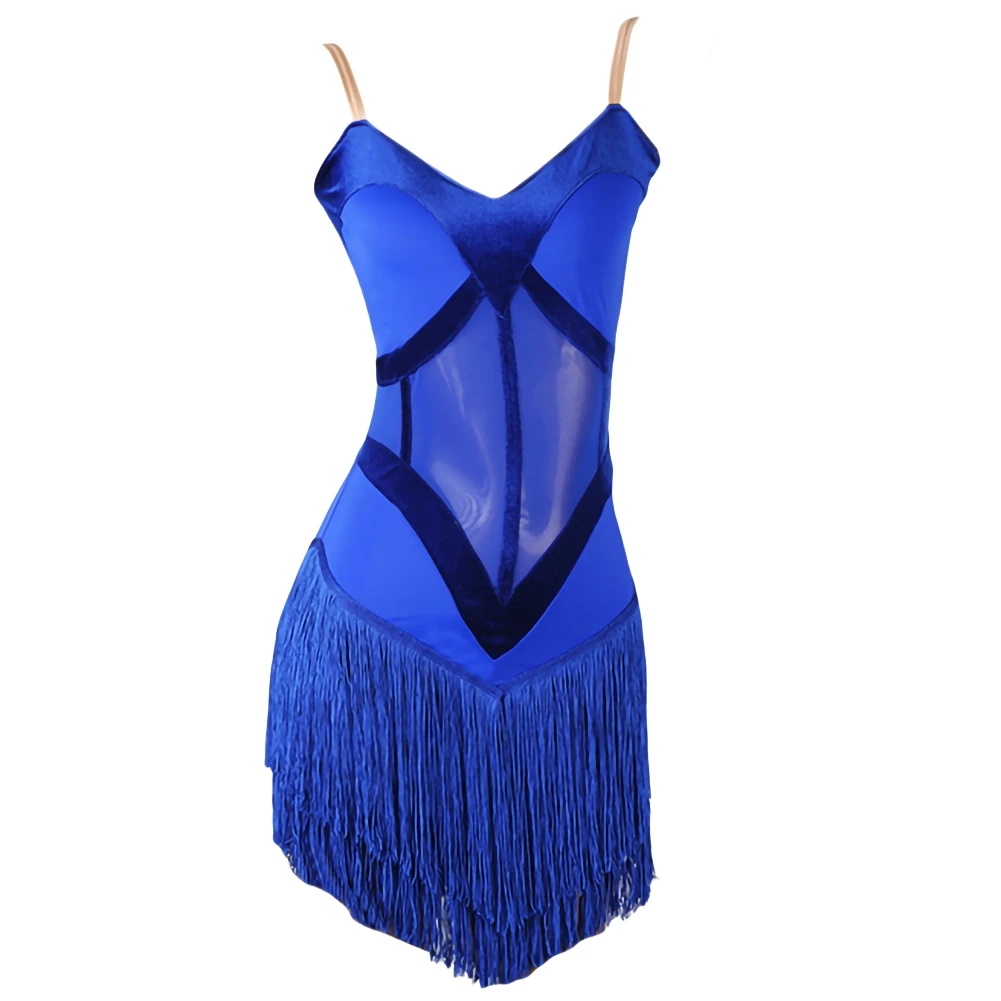 

Suspenders Tassel dress Royal Blue New Latin Dance Sleeveless Women's Samba Practice Clothes Tassel Black Performance Costume