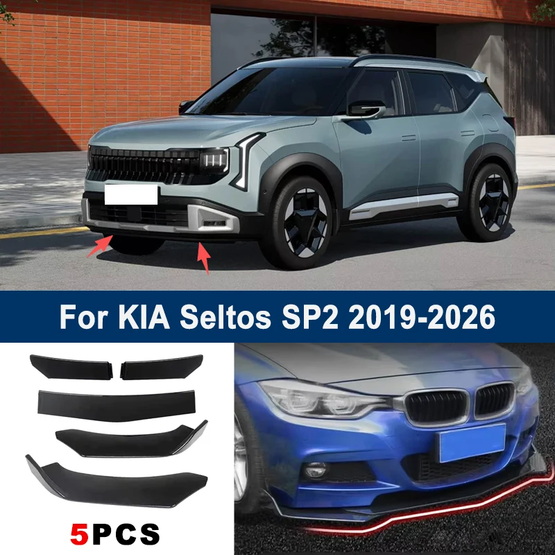 

Adjustable 5Pcs Sectional Front Spoiler Lip For KIA Seltos SP2 2019-2026 Front Bumper Splitter Car Exterior Sport Body Kit