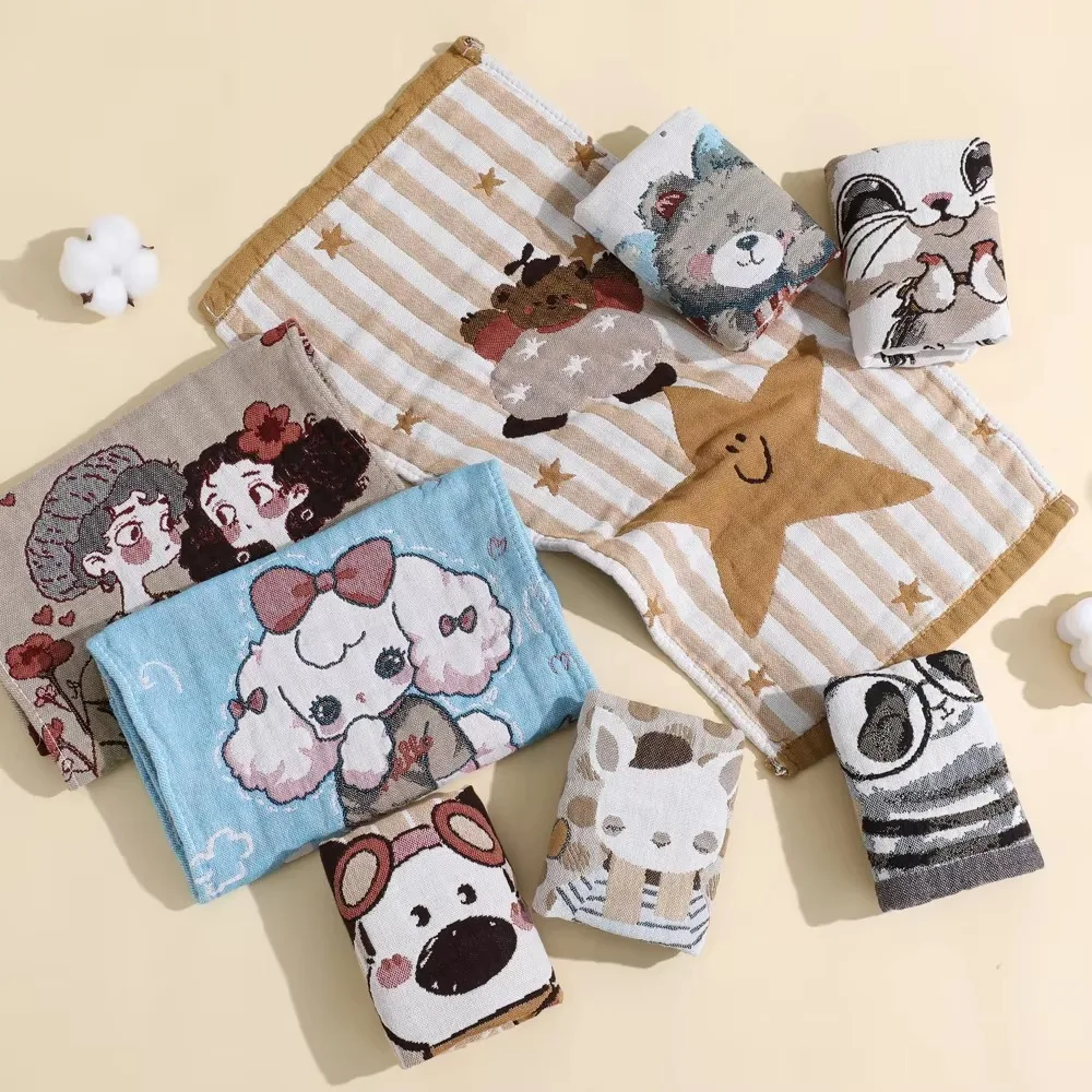 นุ่ม 25x50 ซม.Muslin Squares 4 ชั้นดูดซับรายการเด็ก Washcloth ผ้าเช็ดหน้าพิมพ์ดอกไม้น้ําหนักเบาผ้าเช็ดตัวเด็ก