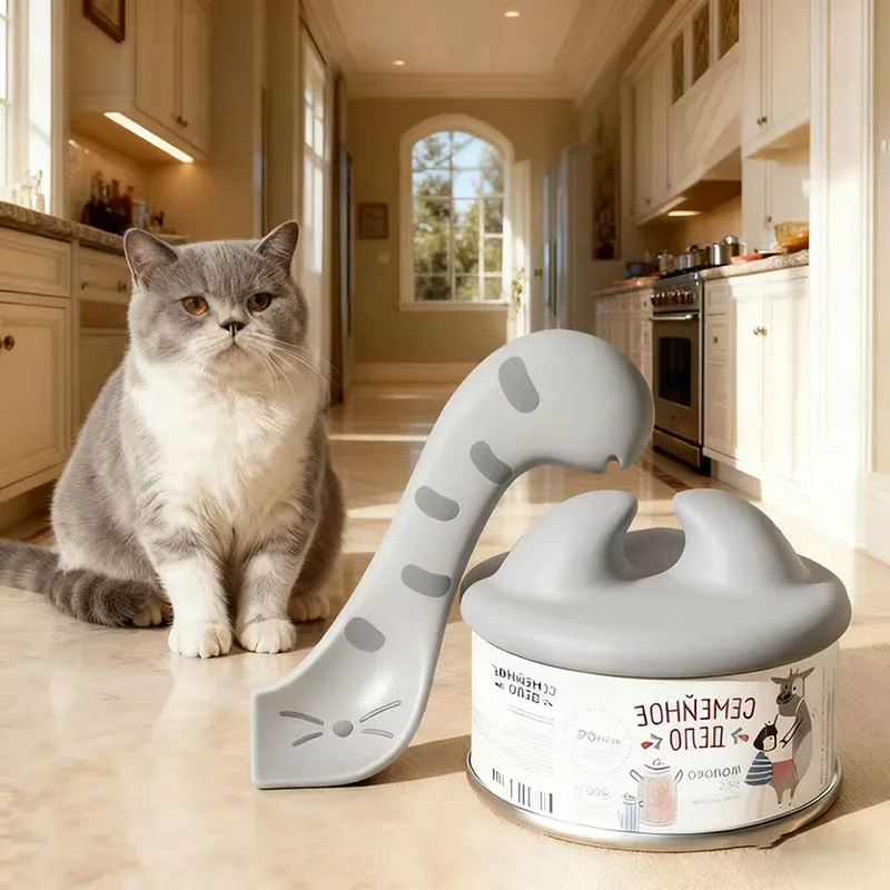 

2pcs Multifunctional Pet Canned Sealed Lid for Cats 3 in 1 Cute Reusable Keep Fresh Silicone Pet Food Spoon Cat Dog Accessories