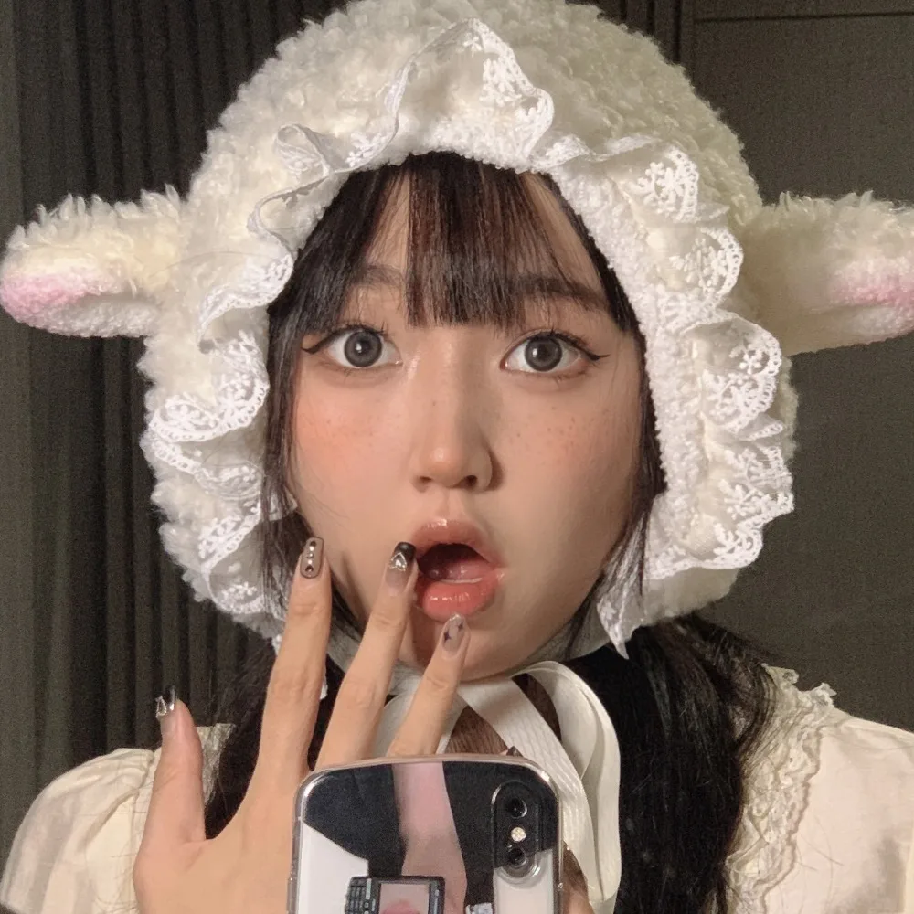 Outdoors Hats New Soft Fluffy Hats Lace Lamb Cashmere Costume Hats Lamb Ear Cosplay Hat Costume Hats Cosplay Hat