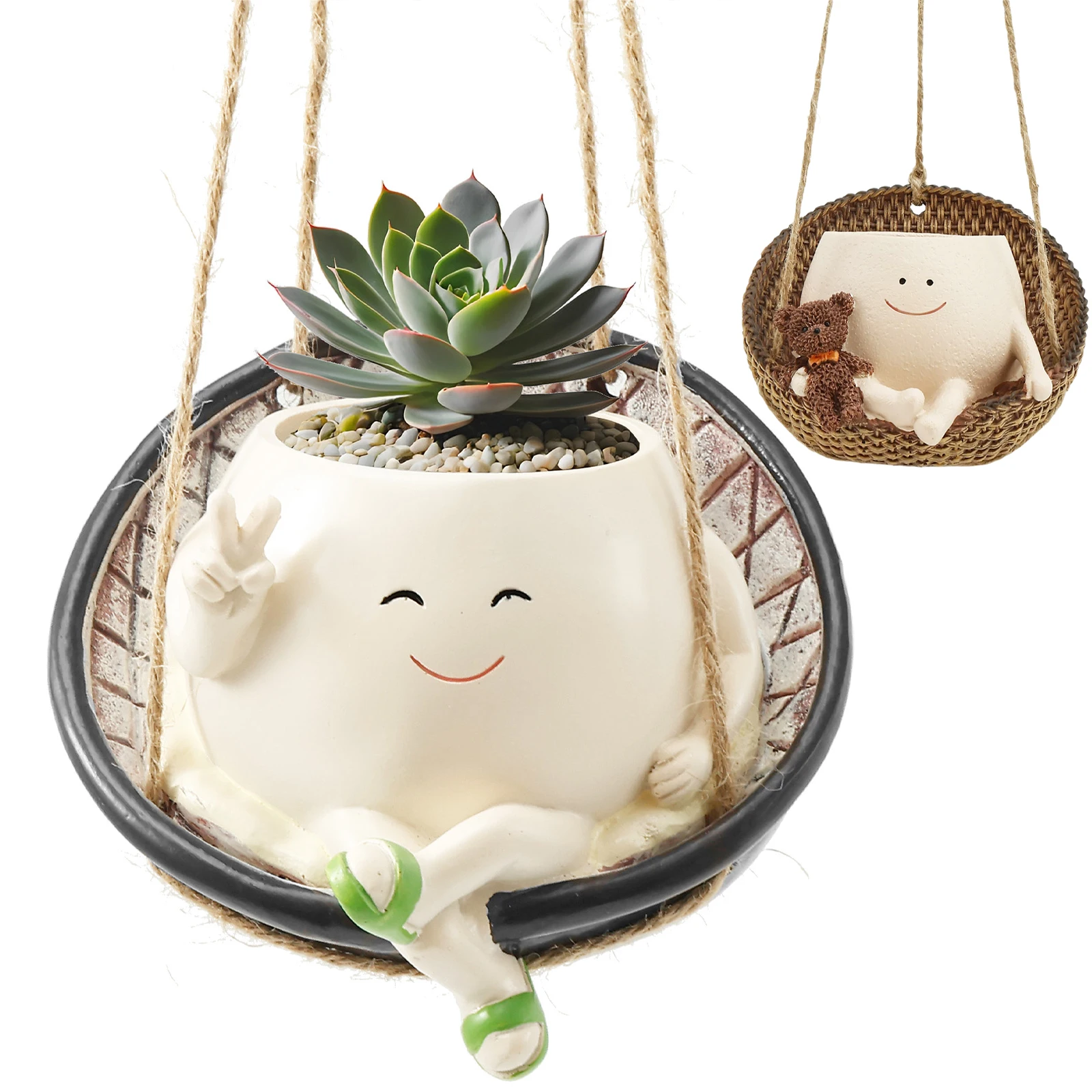 Synthetic Resin Originality Swing Chair Planter Pot Easy to Hang Fun Smiling Flower Pot for Home Garden Decoration