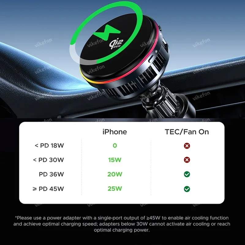 ICE Cooling Radiator+QI2 25W Magnetisches kabelloses Autoladegerät Schnellladestation für Magsafe iPhone 17 16 Pro Max Handyhalterung – Detail 4
