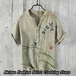 2024 Popular Men's Shirts, Summer Leisure, Vacation, Home, 3D Premium Print, Retro Linen Short Sleeve Polo Shirt, XS-5XL