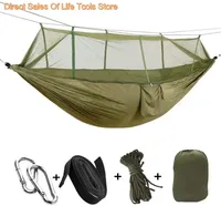 2 Person Camping Garden Hammock With Mosquito Net Outdoor Furniture Bed Strength Parachute Fabric Sleep Swing Portable Hanging