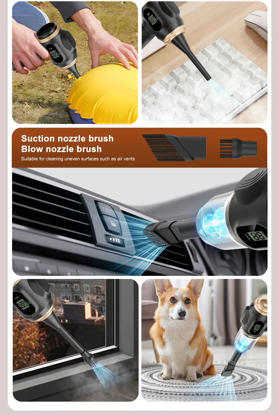 BELIBUY 2-in-1 Auto-Staubsauger und Gebläse, Hochleistungs-Saugfunktion zur Reinigung von Autositzen/Matten/Kofferraumstaub, Tragbar – Detail 8