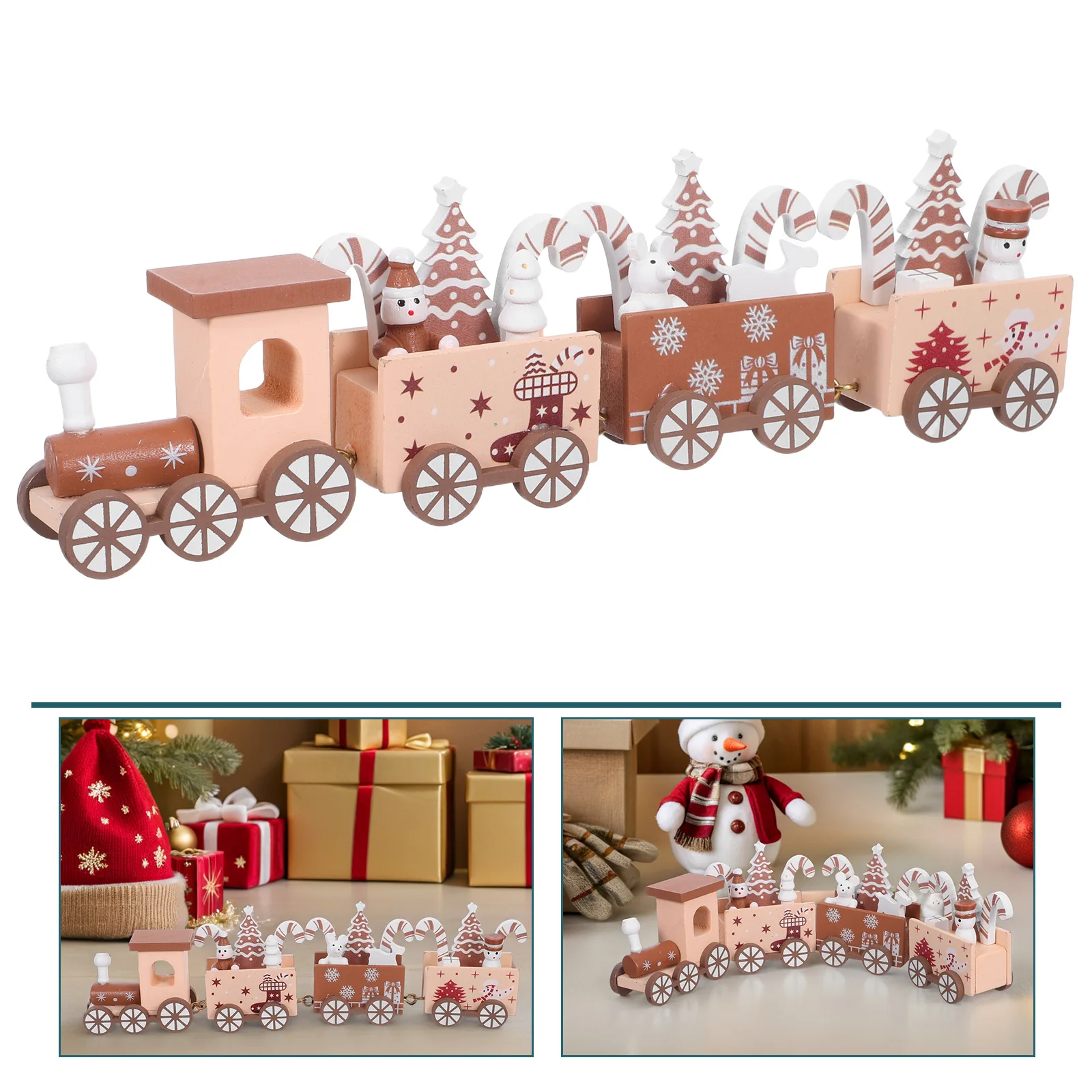 

1 set 1 Set Christmas Mini Train Wooden Table Top Ornament For Holiday Home Decor Snowman Xmas Tree Decoration Desktop Train Set
