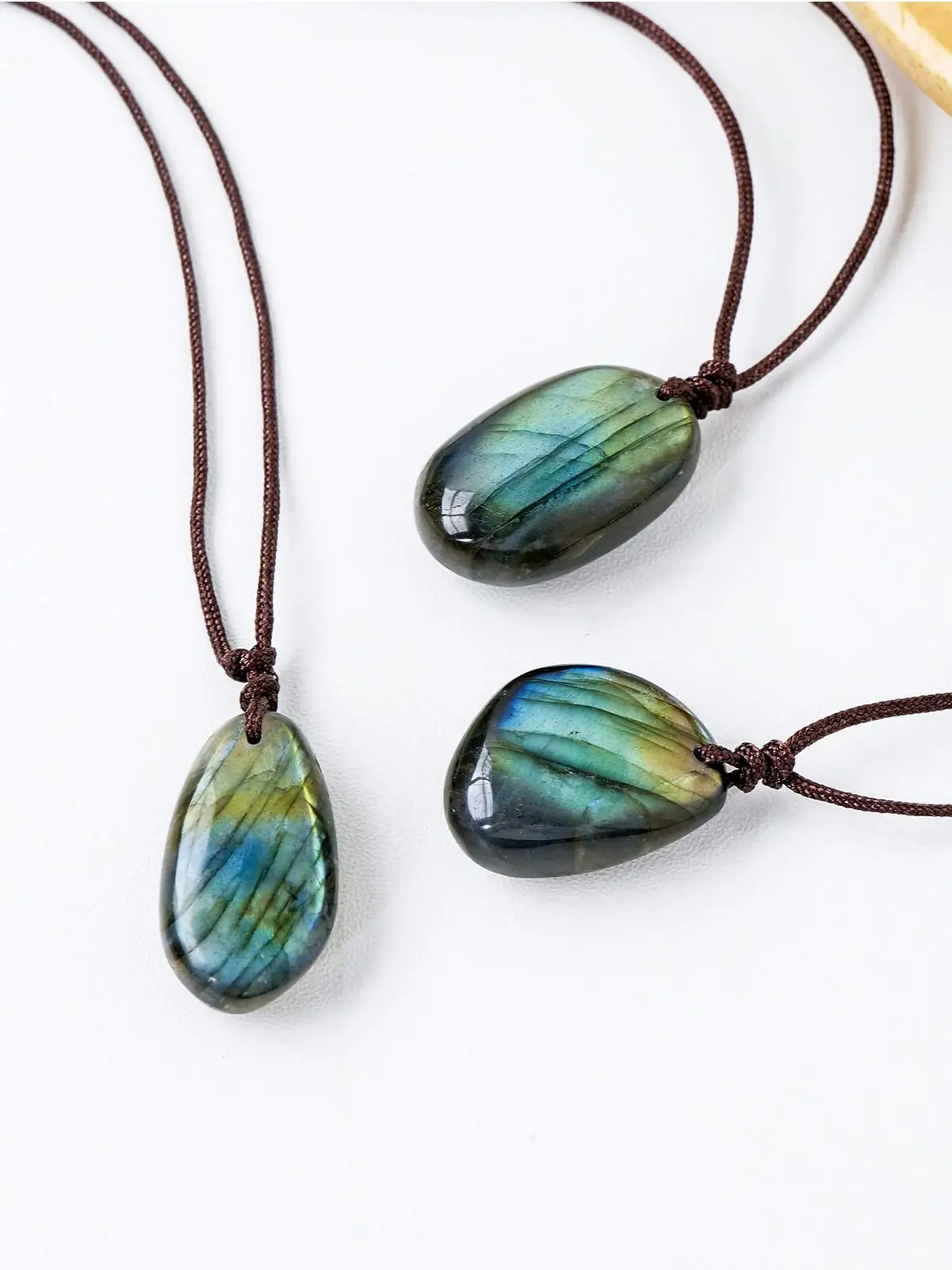 الكريستال الطبيعي اللابرادوريت قلادة الأزرق Moonstone الحجر الخام عقد دي اي واي قلادة مجوهرات هدية عيد