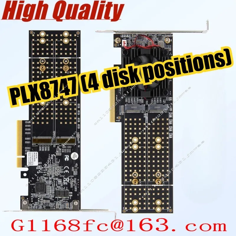 Split-Free 4-Disk M.2 PCIe Expansion Card - PLX8747 Chip, for Flying Bull, Full/Half Height, Silent Operation