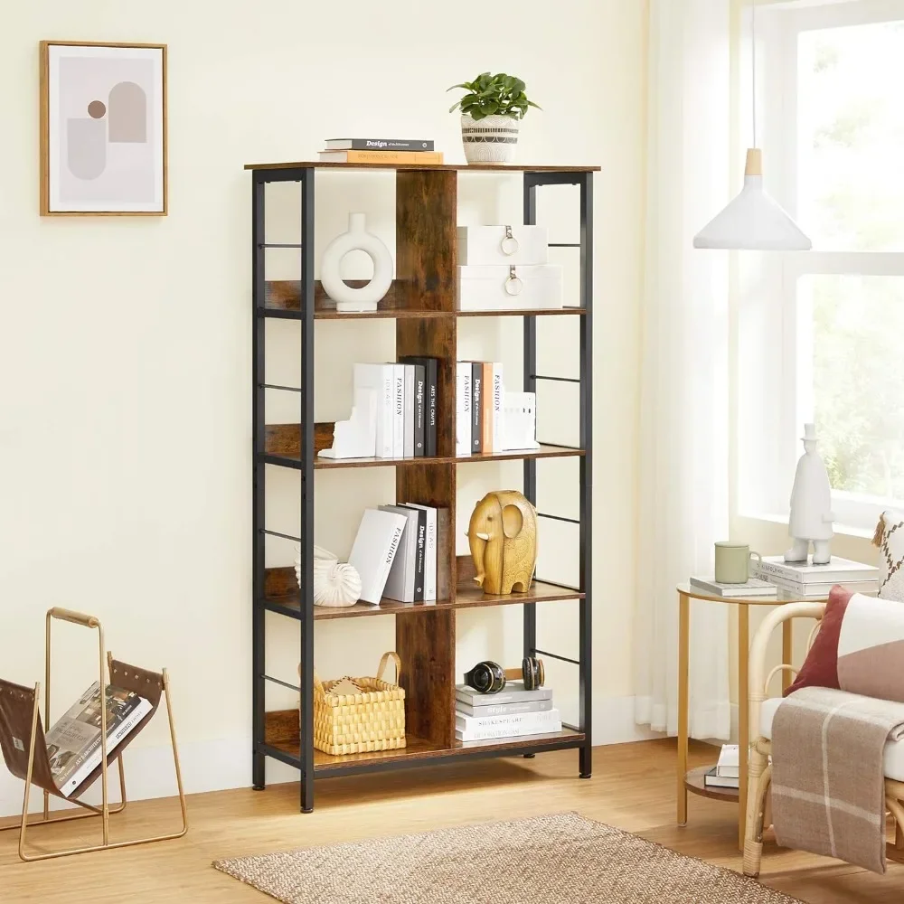 

Industrial 8-Compartment Bookshelf Storage Shelf Bedroom 4-Tier Bookcase With 8 Open Slots Display Storage Rack Wardrobe Book