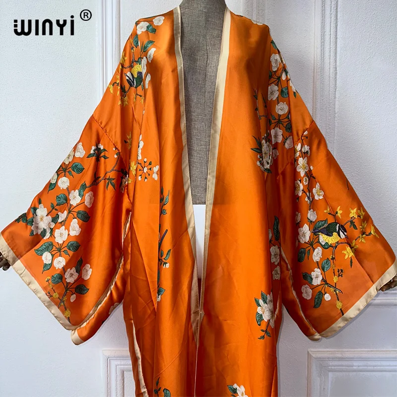 WINYI letnie eleganckie kimono africa boho z nadrukiem okrycie plażowe sukienka maxi swetry plażowe damskie 2024 abaya dubai luksus