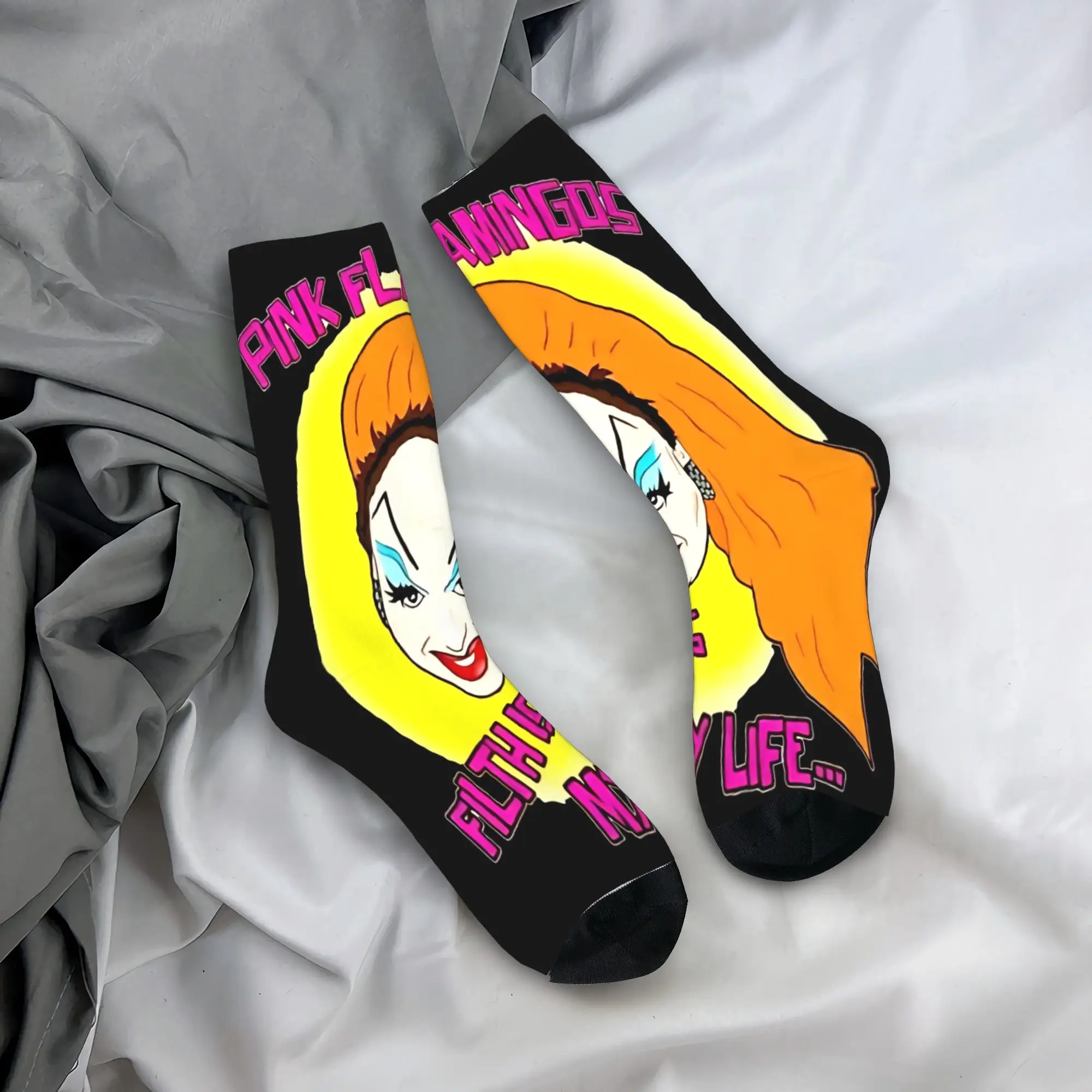 Pink Flamingos John Waters Divine  Merchandise Men Women Socks Flexible  Sport Middle Tube Socks Cute Gifts