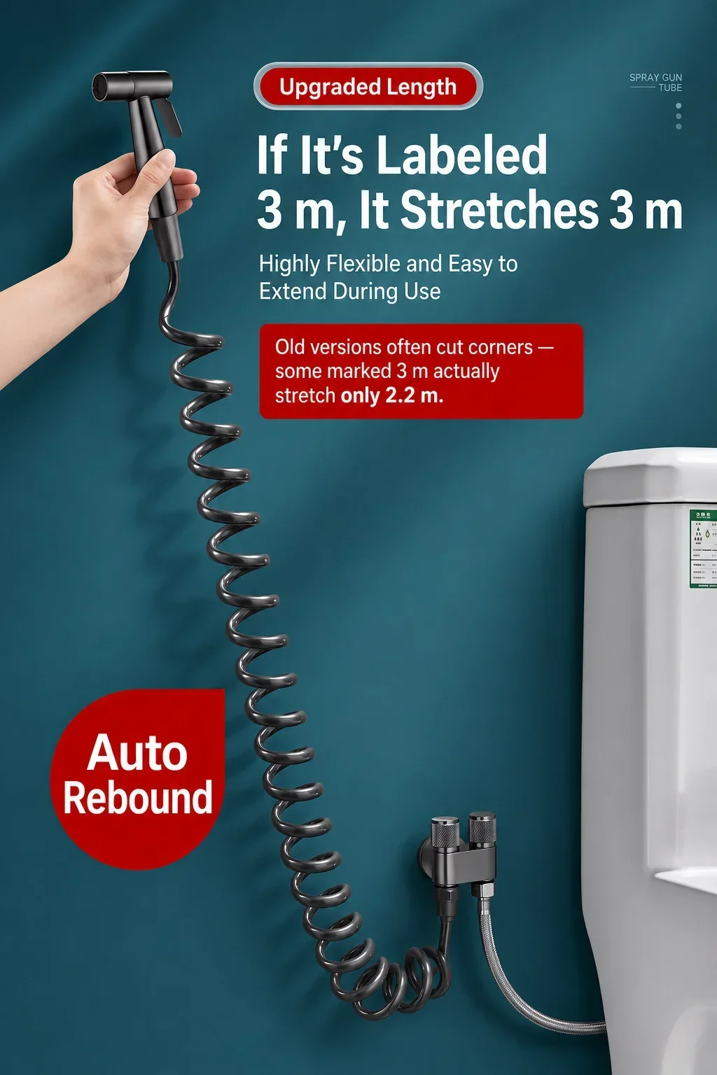 Flexibler Spiralschlauch G1/2, universeller, einziehbarer PU-Duschschlauch, verwicklungsfrei, für Toiletten-Bidet-Sprühgerät, Badezimmerzubehör – Detail 6