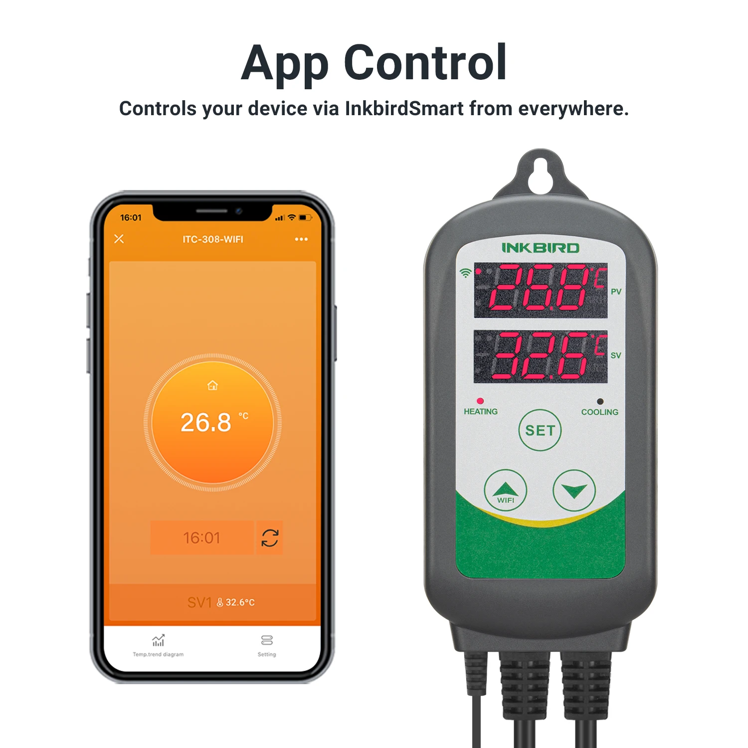 Imagem -03 - Inkbird Controlador de Temperatura do Aquário Itc308-wifi Termostato de Saída de Resfriamento de Aquecimento Inteligente com Sonda de Aquário à Prova Dágua