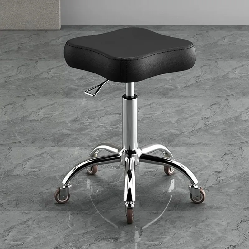 Height Adjustable Swivel Stool With Wheels PU Leather Rolling Stool For Home Kitchen Salon Nail Studio Ergonomic Barber Chair