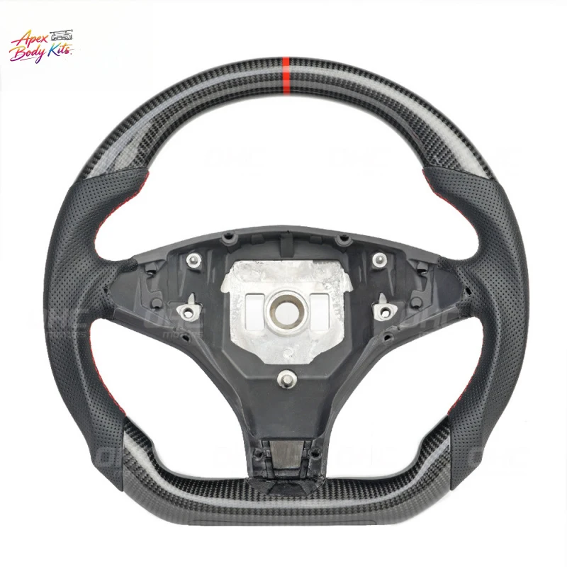 Suitable for Tesla MODEL S overseas versionper forated leather carbon fiber flat-bottom sports steering wheel modification and u