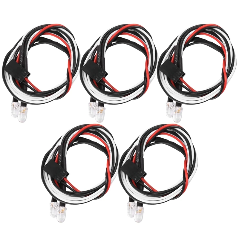 5Pcs 2 LED Light 5Mm 2 White Light For 1/8 1/10 Axial SCX10 Traxxas TRX4 D90 HSP HPI Tamiya Redcat RC Car