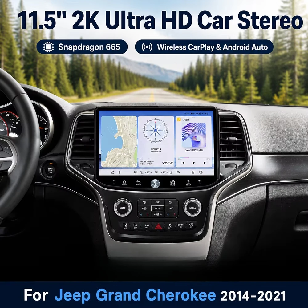 11.5 Inch   2K Android Car Stereo Wireless CarPlay DSP GPS Certified Factory For Jeep Grand Cherokee 2014-2021