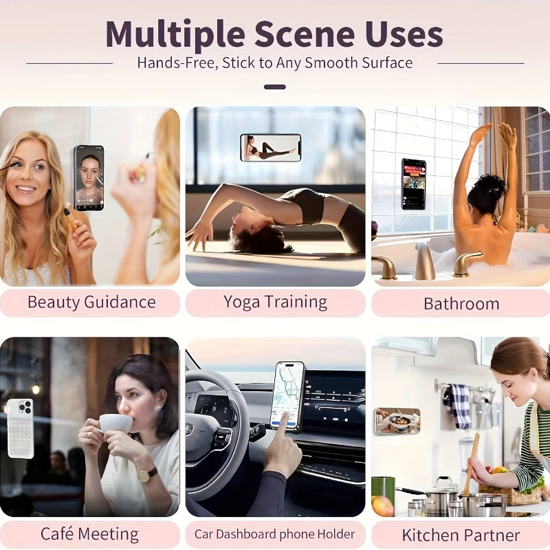 2pcs Double-Sided Silicone Suction Cup Phone Stand for Iphone  Android  Adjustable Angle for Makeup Fitness Yoga Binge-Watching view 6