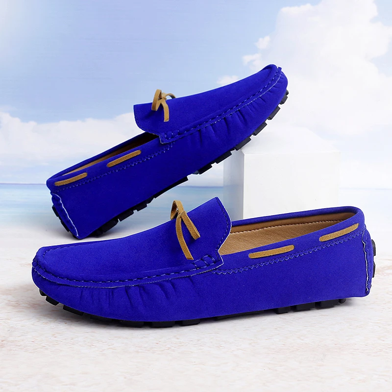 

Stylish Blue Loafers Man Slip-On Suede Leather Casual Shoes For Man Bowknot Light Flat Driving Shoes Women zapatos para hombre