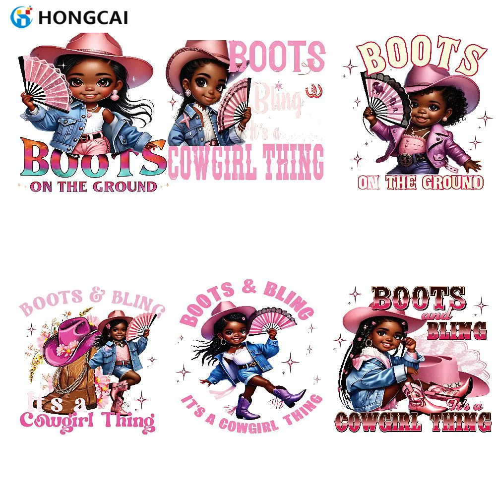 6-Piece Heat Transfer Vinyl Stickers: Pink Denim Hat, Cool Girl Design, DIY for T-Shirts/Hoodies/Canvas Bags