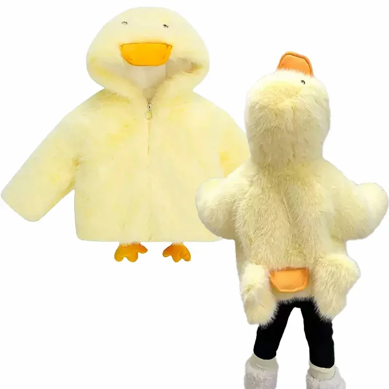 

Зимнее детское меховое пальто с капюшоном в утином стиле, парка, куртка для маленьких девочек и мальчиков, пальто из искусственного меха, детская одежда, плотная теплая одежда, зимняя одежда