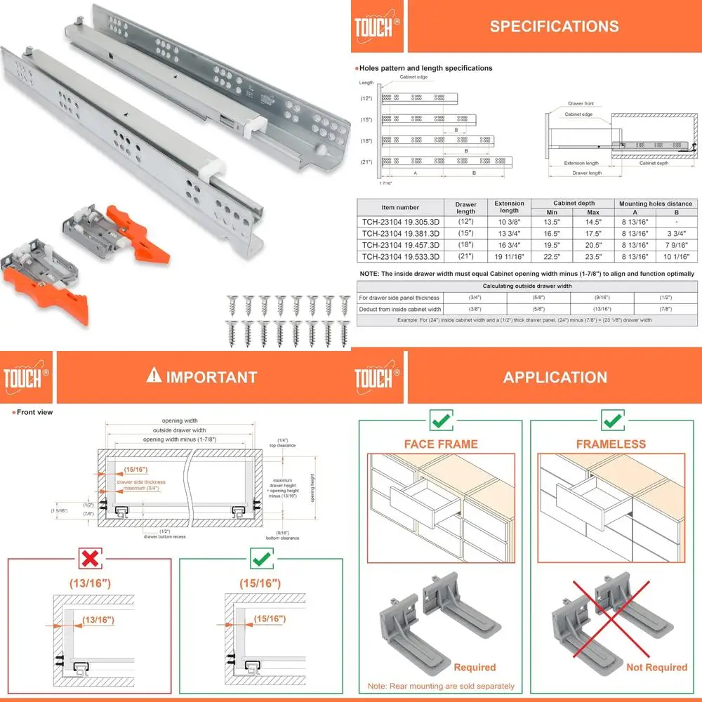 

Soft Close Under-Mount Drawer Slides, 3/4 Inch, 3 Pairs, 15 Inch Length, Concealed Runners for Smooth Drawer Movement