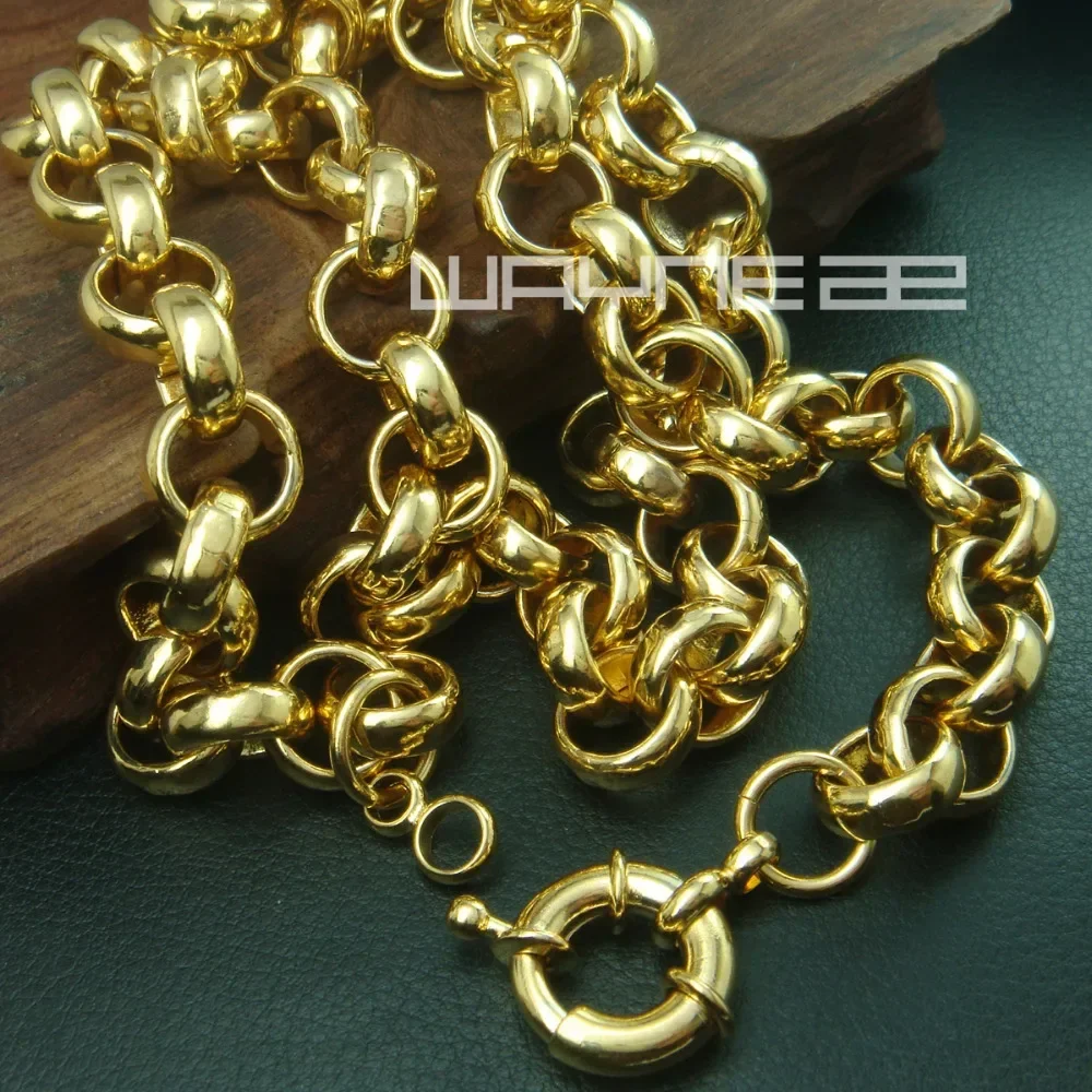 Gold color Link men solid chain necklace  N221