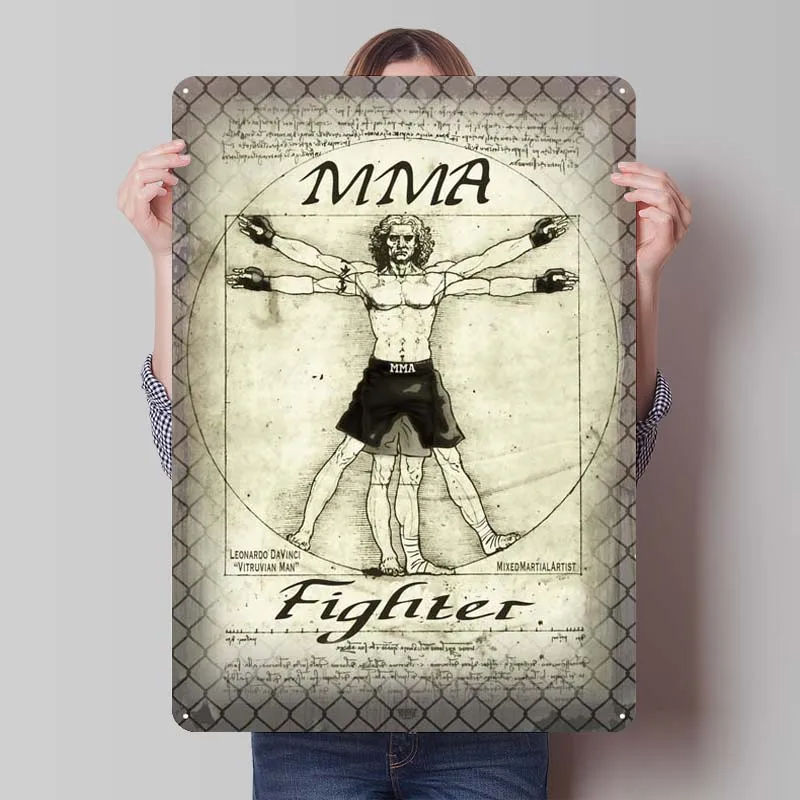 Vitruvian MMA Man Tinplate Sign Sports Poster Retro Metal Sign Plaque for Wall Art Decoration Decorative Metal Plates Home Decor