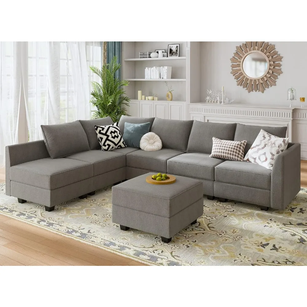 

sectional sofa,with Storage Ottoman Fabric Modular Couch with Reversible Chaise 6-Seater L Shape Corner Sofa ，Living Room Sofas.